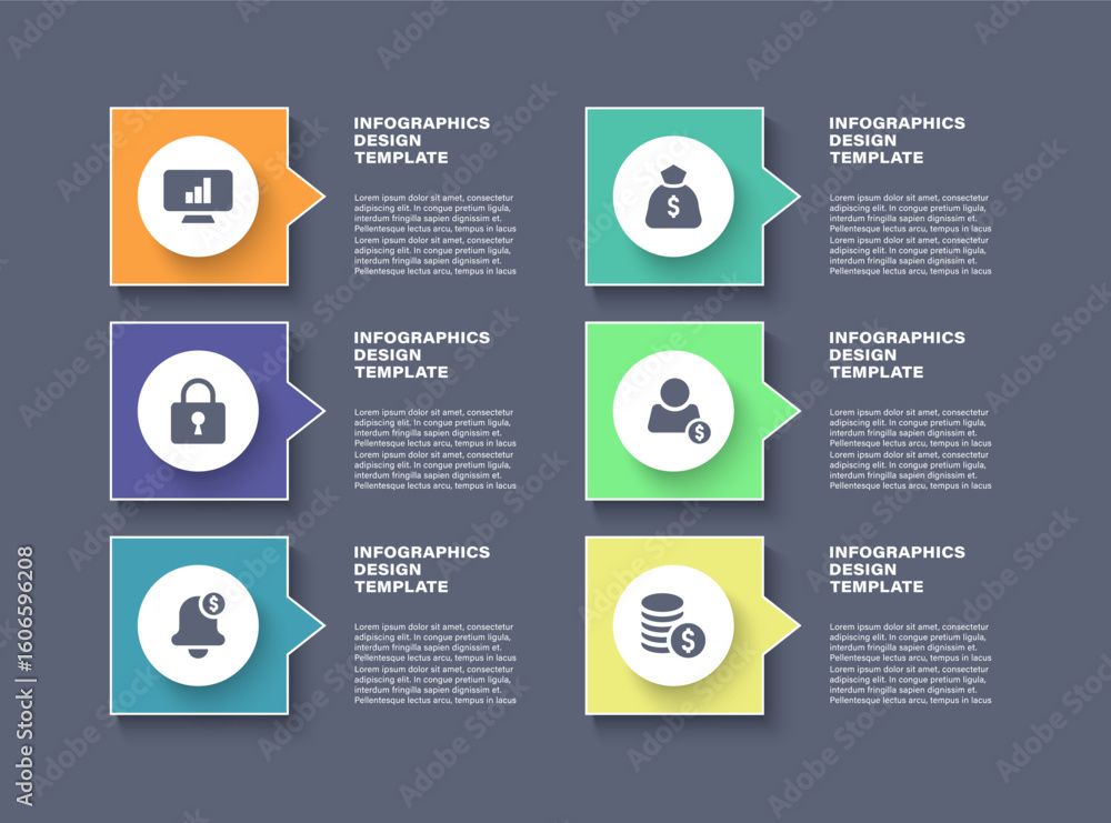 Poster six steps process infographic design template with business icons. data visualization, annual report