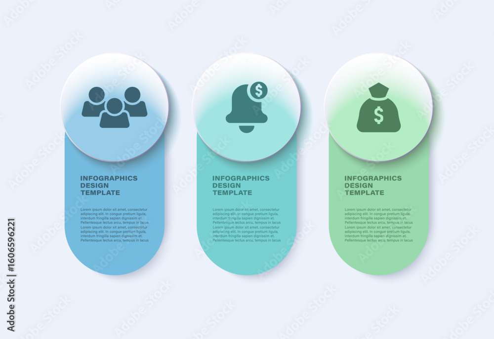 Fototapete three steps process design infographic template with glass morphism style. financial infographic lay