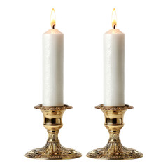 Elegant White Candles with Gold Holders on Transparent Background