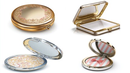 Makeup compacts in various designs, showcasing elegance and function