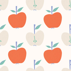 Seamless pattern with Red apples in flat shabby style. Vector illustration pattern for fabric, textiles, clothing, wrapping paper, cover, banner, home decor, abstract background.