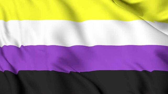 The nonbinary flag has four horizontal stripes background. Realistic nonbinary pride flag waving in the wind, LGBTQ nonbinary community symbol Perfect Loop 4K video.