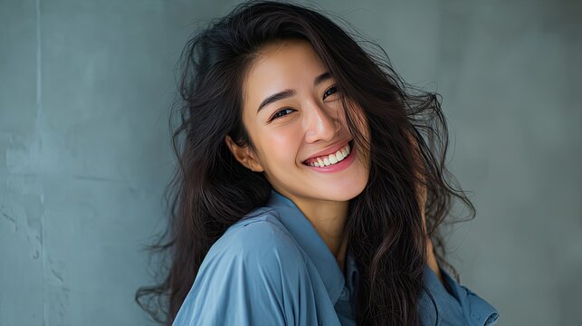 Joyful Radiance: A beautiful woman radiates pure happiness, her face alight with a genuine and infectious smile, her eyes sparkling with mirth and joy. 