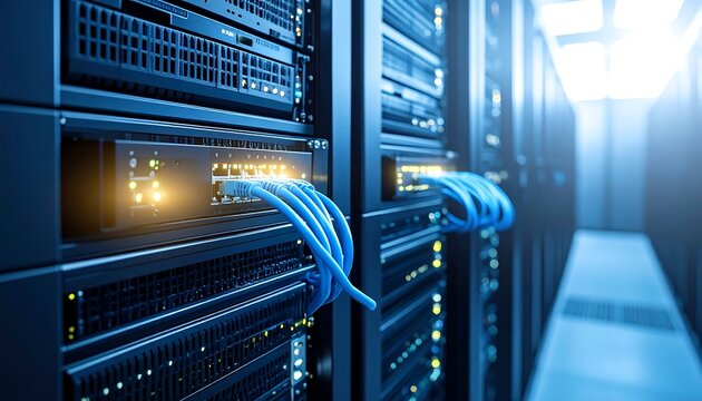 Server racks with networking cables