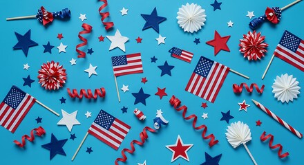 Shining Bright 4th of July Stars on Blue Background, Top View Trends Independence Day Stars Decoration Flat Lay.jpg