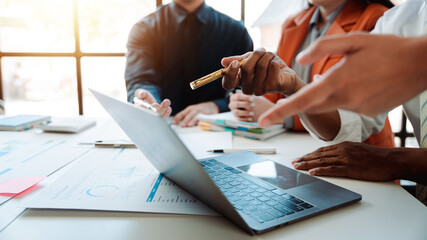 Business handshake concept. Illustration of business people working together. Successful deal after a good meeting. Brainstorming of young modern group. Team meeting to achieve goal. Business people