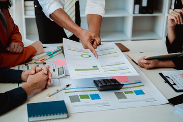 Business handshake concept. Illustration of business people working together. Successful deal after a good meeting. Brainstorming of young modern group. Team meeting to achieve goal. Business people