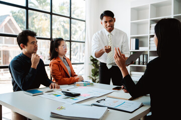 Business handshake concept. Illustration of business people working together. Successful deal after a good meeting. Brainstorming of young modern group. Team meeting to achieve goal. Business people