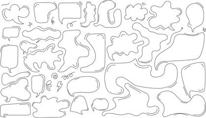 Abstract Hand Drawn Speech Bubbles Set  Black and White Doodle Shapes for Chat and Messages.