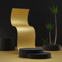 Black gold podium stand on tropical