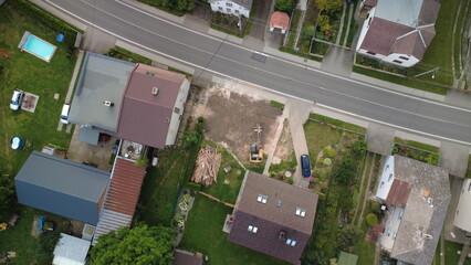 Demolition and construction work during the removal of an old building in a village. Heavy...