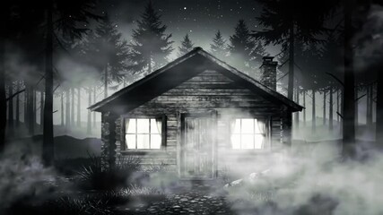 Dark Forest Cabin with Flickering Lights – Analog Horror Aesthetic - Powered by Adobe