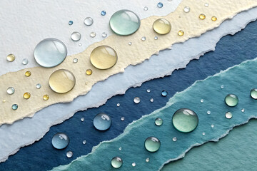 Abstract background with torn paper layers and water droplets