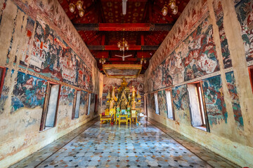 Old Buddha statue at Wat Khongkharam. Wat Khongkharam is a historic temple in Ratchaburi, Thailand, with a history of over 200 years. 