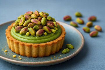 Pistachio Tart with Green Cream and Nuts