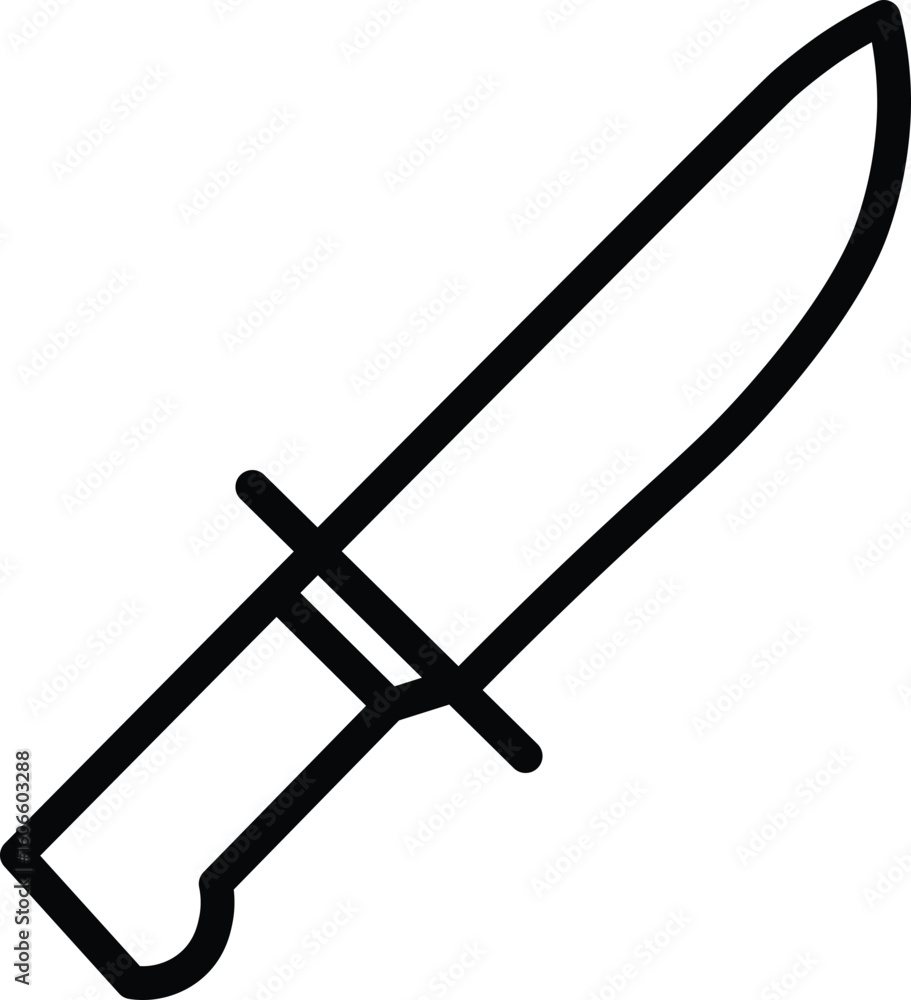 Poster knife outline sharp blade simple black line drawing isolated on transparency background minimalistic