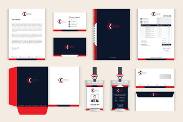 Professional corporate stationery set with business card, letterhead and invoice template