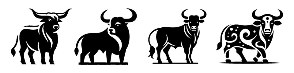 Simple Ox Collection Illustration, Farm Animal Modern Set Vector for Icon and Agriculture Themes Design