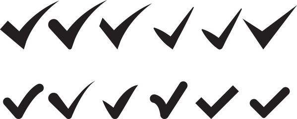 black approved icons set. rounded right sign concept. Correct vote choice symbol. accept checkmark icons.  right icon or symbol
