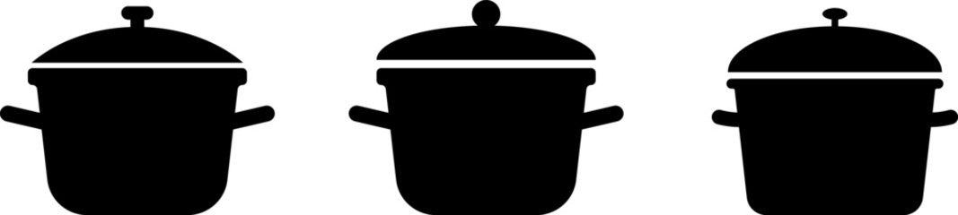 cooking pots icons set. preparing meals in the kitchen. symbolizing cooking and kitchen preparation tools. cooking and kitchen elements