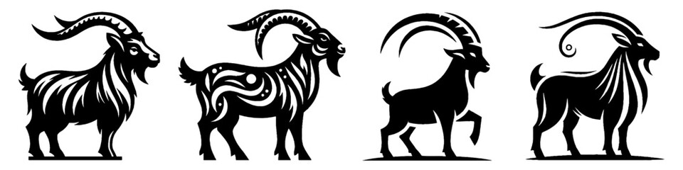 Simple Ibex Collection Illustration, Mountain Animal Modern Set Vector for Icon and Wilderness Themes Design