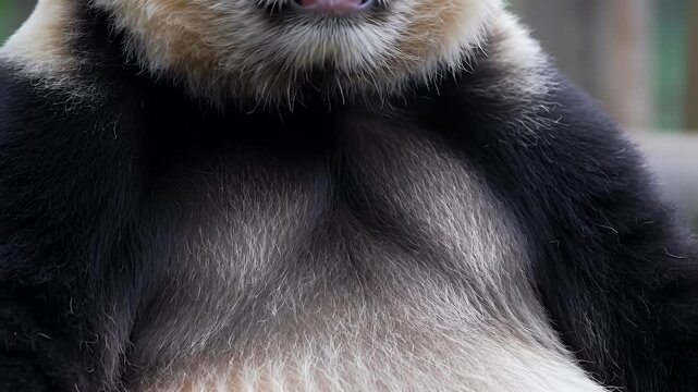 Close-up of a Giant Panda's distinctive black and white fur, showing its body texture and coloration.
