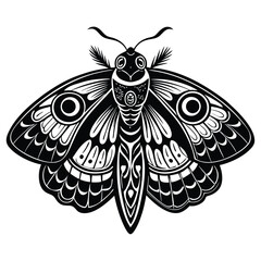 Intricate Moth Illustration with Ornate Wing Patterns in Black and White a Striking Example of Detailed Entomological Art