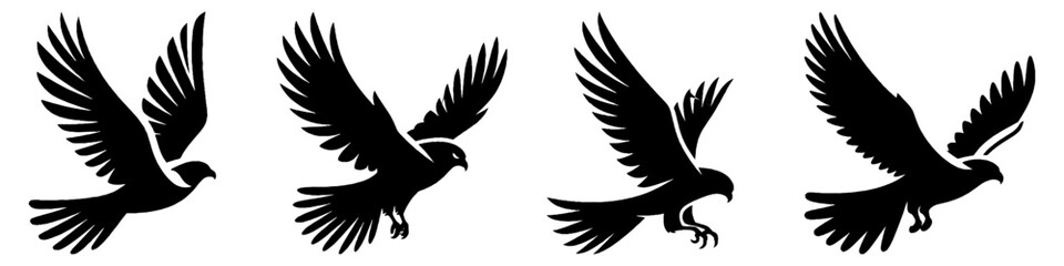 Obraz premium Simple Falcon Silhouette Collection Illustration, Bird Predator Modern Set Vector for Icon and Wildlife Themes Design