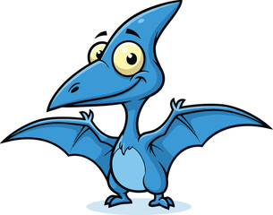 Obraz premium Cartoon pterodactyl stands, spreading wings. Prehistoric creature, extinct animal, funny, blue, dinosaur, illustration, wildlife, cartoon, nature, prehistoric, character
