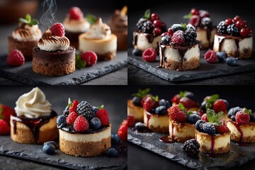 Delightful mini cheesecakes with assorted toppings, showcasing fresh berries and creative dessert presentation
