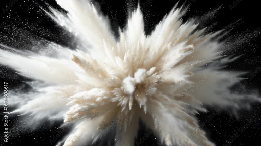 Poster explosive burst of white powder creating a dramatic cloud effect against a dark background, showcasi