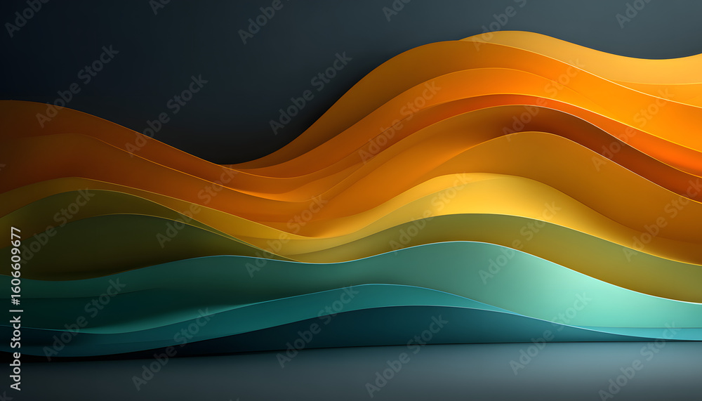 Poster undulating waves on a subtle gradient background with layered abstract stripes, background, modern, 