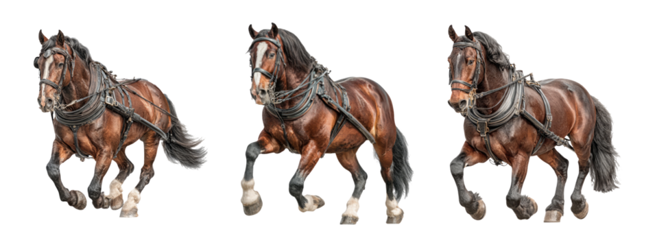 Isolated Brown Horse on Transparent Background with Harness Detail