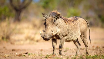 African warthog in savanna