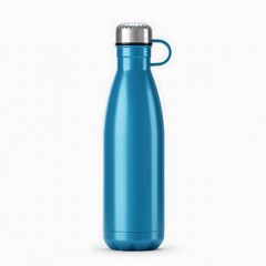 "Blue Stainless Steel Water Bottle with Cap Isolated on White Background"