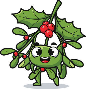 cartoon mistletoe character with red berries clip art preview