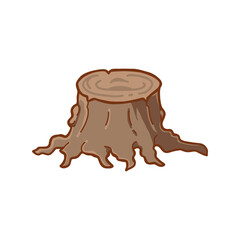 Cartoon Tree Stump Illustration – Hand Drawn Cut Tree Root with Organic Texture for Nature and Forest Themes