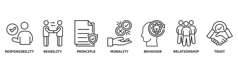 Business Ethics icon set illustration concept with icon responsibility, reliability, morality, behavior, relationship, trust