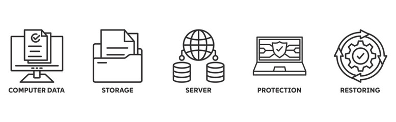 Backup icon set illustration concept with icon of computer data, storage, server, protection, restoring