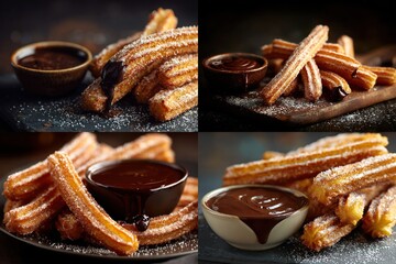 Crispy fried dough pastries with rich chocolate dipping sauce, a delightful and sweet treat