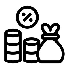 Financial Issue Icon Coins, Bag, Percent