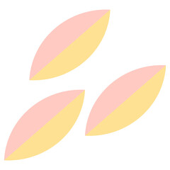 Simple graphic: three abstract, diagonally-split leaf/petal shapes (pale pink/yellow). Muted, soft, pastel elements for decoration or subtle backgrounds.