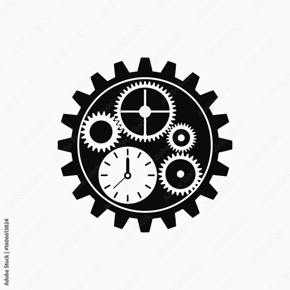 Poster clockwork mechanism with gears time management and precision timing concept