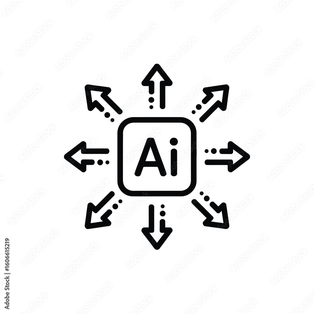 Poster ai diffusion and impact on various fields, arrows emanating from ai center