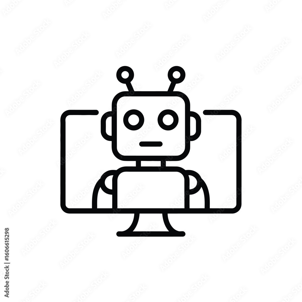 Poster line art robot displayed on a computer screen depicting artificial intelligence technology