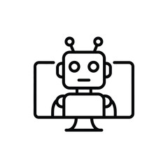 Naklejka premium Line Art Robot Displayed on a Computer Screen Depicting Artificial Intelligence Technology