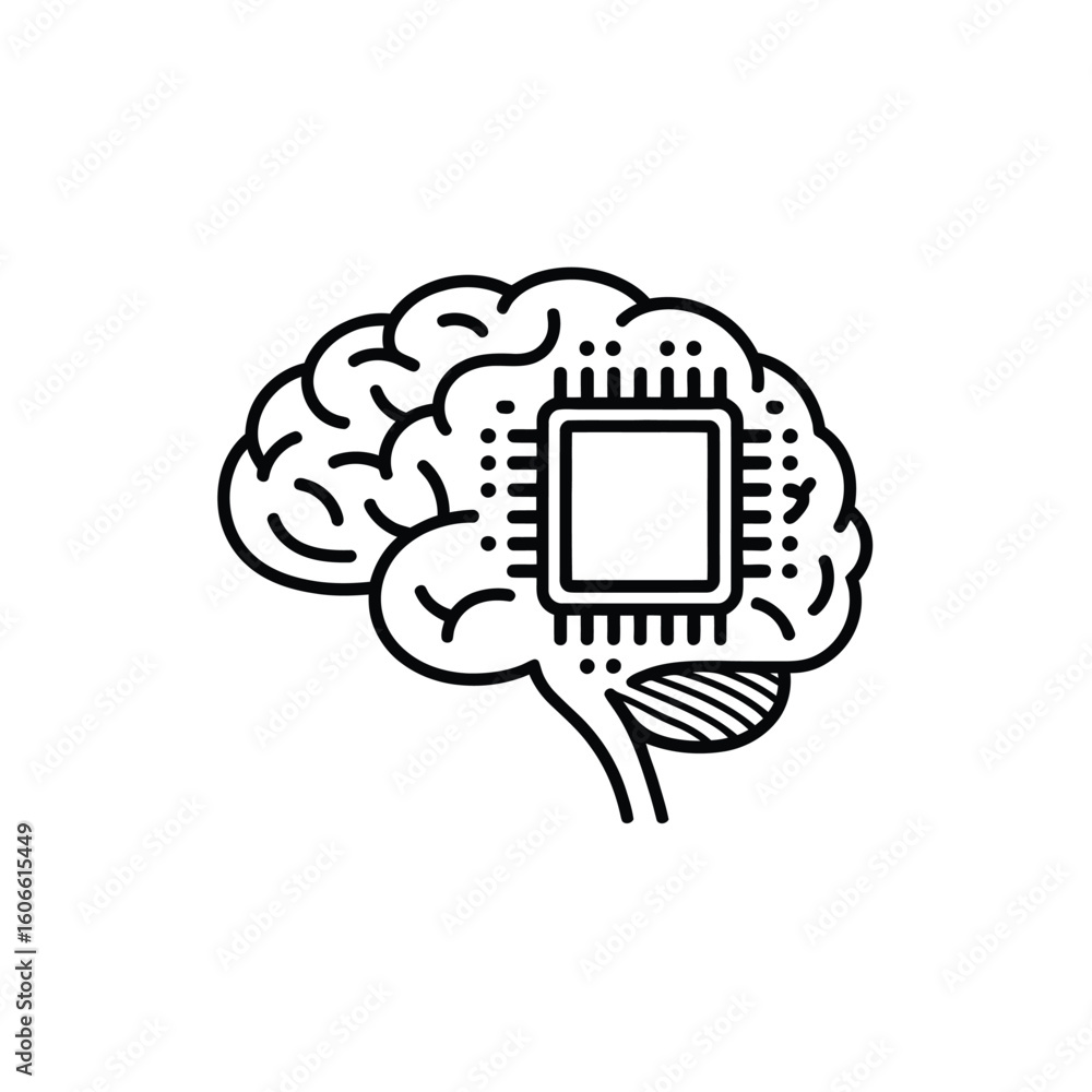 Poster artificial intelligence and brain power concept futuristic technology idea with integrated circuit
