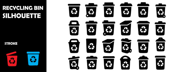 RECYCLING BIN Icons Silhouette Vector Set – Waste Management, Reuse and Eco-Friendly Disposal Symbols
