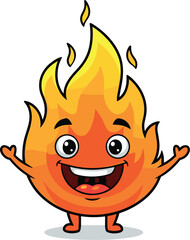 Happy fire cartoon character with open arms. Energy, power, heat, flame, mascot, funny, smile, cute, positive, bright, cheerful, animation