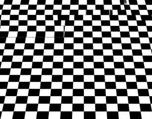 Checkered black and white floor pattern